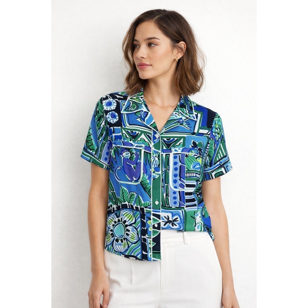 Bob Mackie Wearable Art Colorful Abstract Blouse Modern Retro Chic Small - Picture 12 of 12